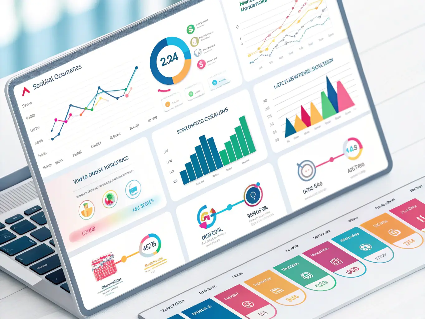 A dashboard displaying AI-driven insights and analytics, highlighting key performance indicators and trends in marketing campaigns.