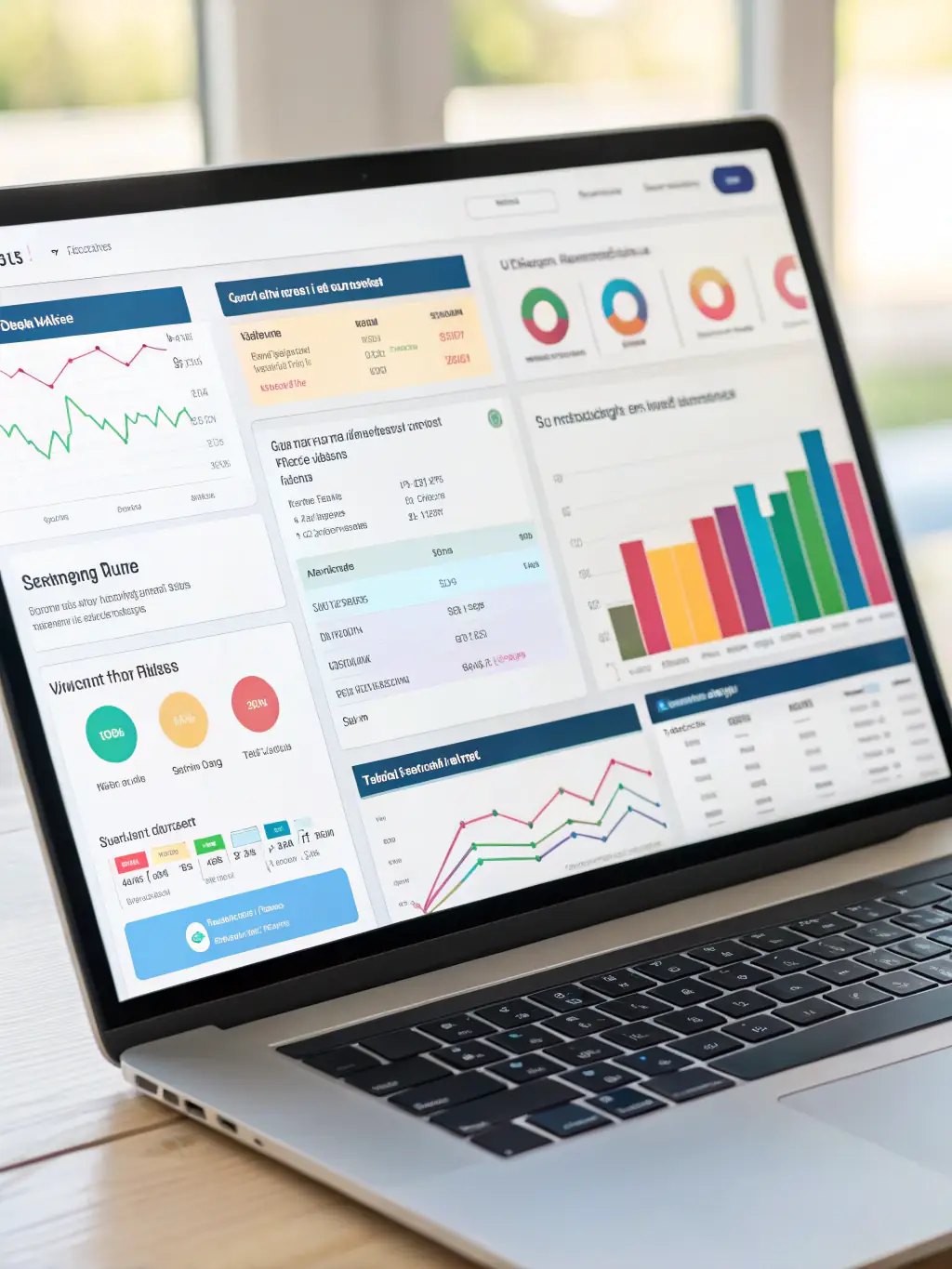 A high-resolution image of a digital dashboard displaying real-time marketing analytics powered by AI, showcasing charts, graphs, and key performance indicators (KPIs) for a marketing campaign.